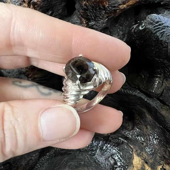Vintage Clyde Duneier 3.63 ct Oval Smoky Quartz Ring Size 8 Sterling Silver CID - Picture 8 of 13